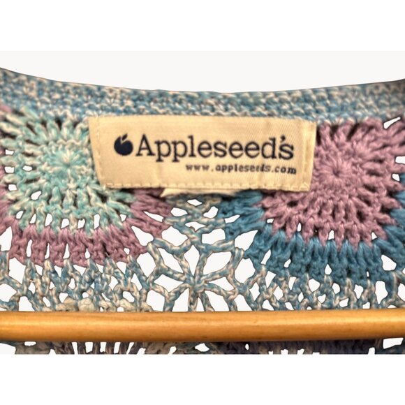 Vintage Appleseeds Crocheted Granny Square Pastel Cardigan Boho Y2K Whimsy - Picture 3 of 4